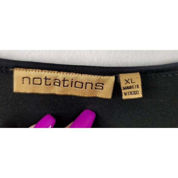 Notations Womens XL Black Pleated Scoop Neck Short Sleeve Top - Picture 4 of 8